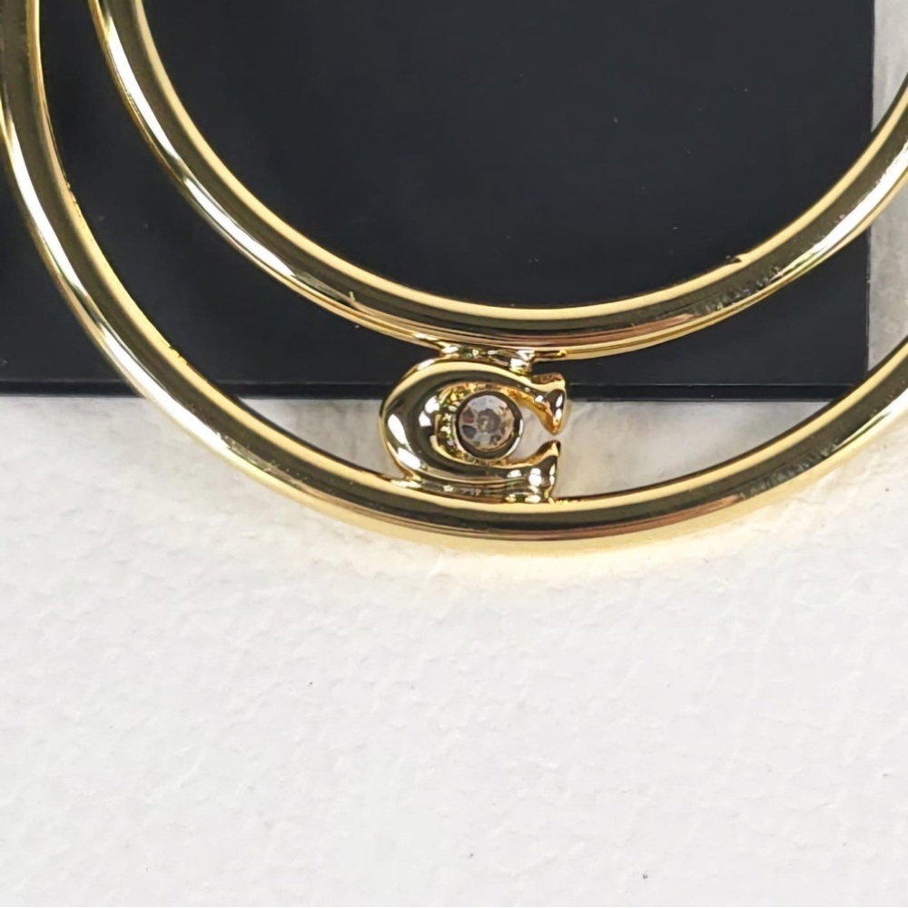 NWT COACH Women's Signature Double Hoop Gold Earrings with Cubic Zirconia Detail - Picture 11 of 13